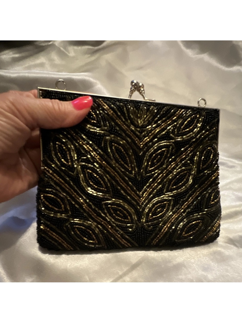 Magid Black and Gold Beaded Evening Clutch - Picture 6 of 7